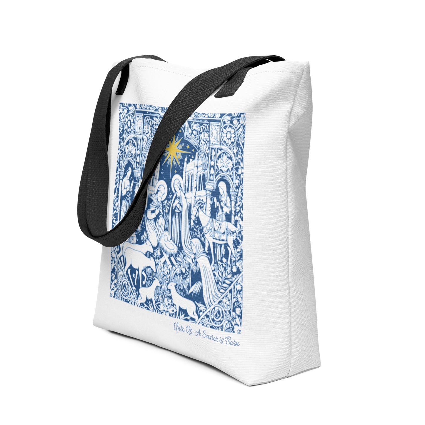 Unto Us a Savior - Blue Nativity Christian Tote Bag